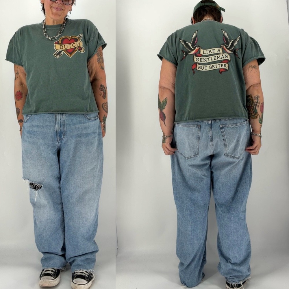 Comfort Colors cropped boxy tee Queer lgbtq shirt Butch tattoo plus size 2X edgy